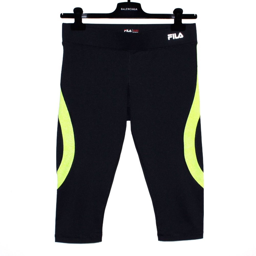 Fila Sport Black and Neon Yellow Cropped Leggings
